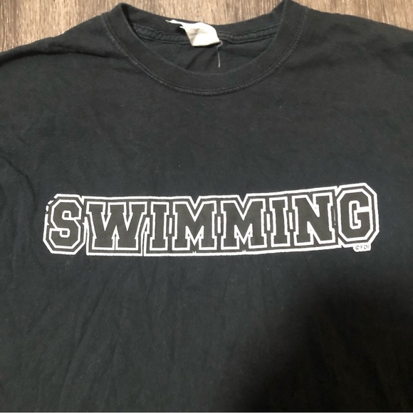 Gildan Heavy Cotton Black "SWIMMING" Long Sleeve T-Shirt - Size M - Picture 4 of 6